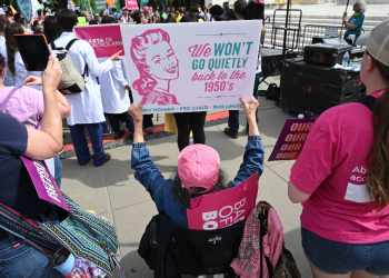 Emotions ran deep outside the courtroom where hundreds of women's rights activists, some draped in red-stained sheets, shouted Abortion is health care! Anti-abortion activists also arrived in large numbers and chanted slogans / ©AFP